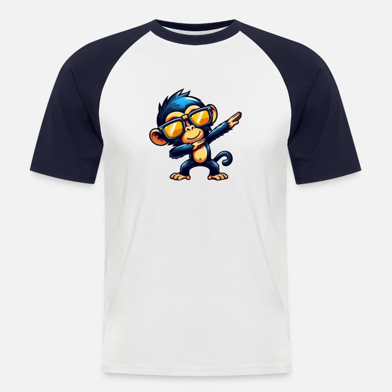 Schimpanse Dabbing Cool Affe Tanzend - Männer Baseball-T-Shirt - Weiß/Navy