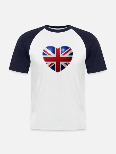 Herz (Großbritannien / Great Britain) - Männer Baseball-T-Shirt - Weiß/Navy