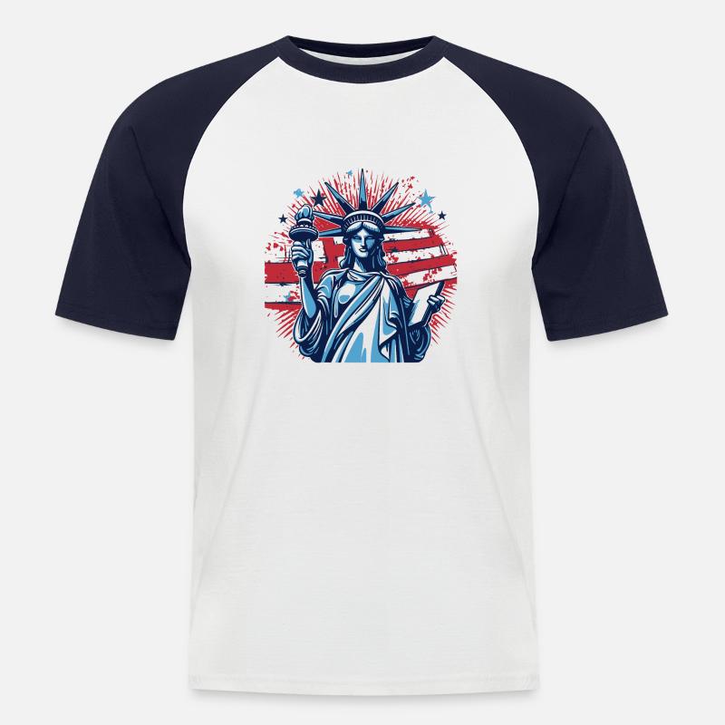 Illustration der Freiheitsstatue - Männer Baseball-T-Shirt - Weiß/Navy