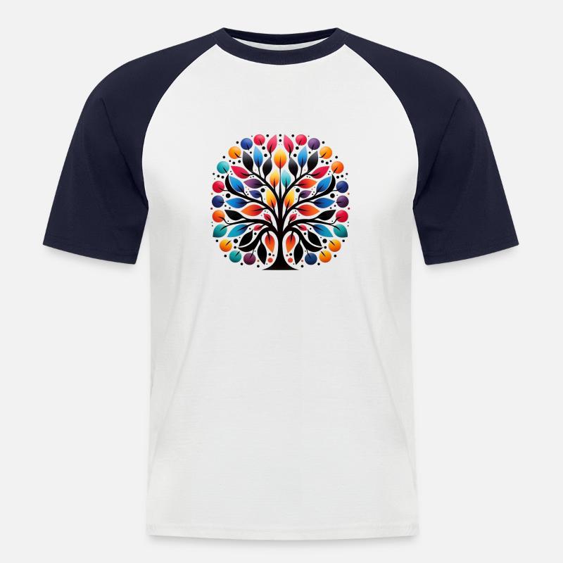 Einzigartige Dot-Art mit Lebensbaum-Motiv - Männer Baseball-T-Shirt - Weiß/Navy