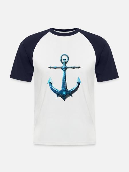 Küstendeern blauer Anker - Männer Baseball-T-Shirt - Weiß/Navy