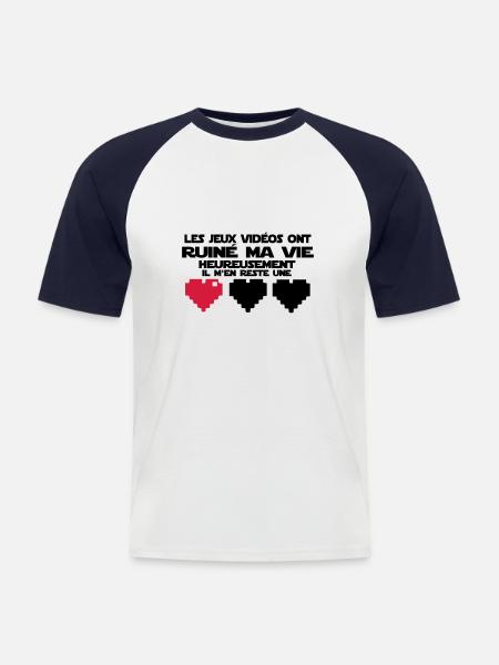 il m'en reste une(vie) - T-shirt baseball manches courtes Homme - blanc/marine
