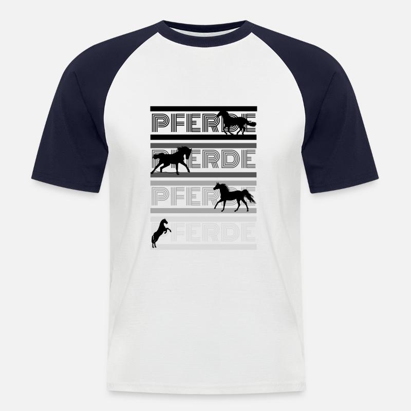 Pferde Pferde Pferde (Design 3) - Männer Baseball-T-Shirt - Weiß/Navy