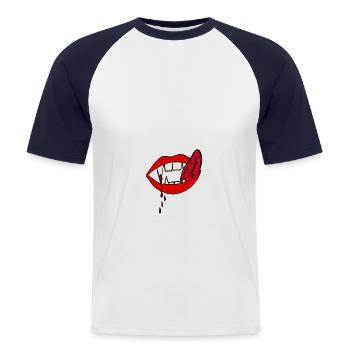 vampire sanglante dents - T-shirt baseball manches courtes Homme - blanc/marine - Devant - Nik (191cm)