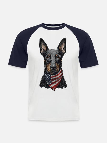 Dobermann - Männer Baseball-T-Shirt - Weiß/Navy