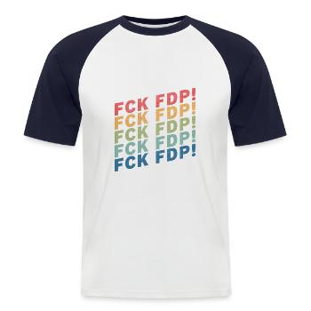 FCK FDP - Männer Baseball-T-Shirt - Weiß/Navy - Vorne - Nik (191cm)