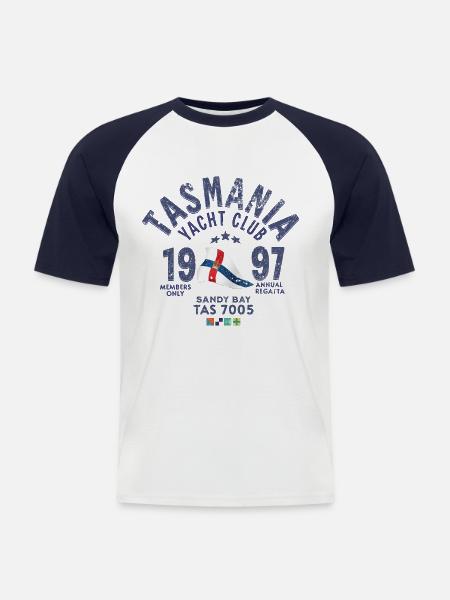 Tasmania yacht sailing club vintage 1 - Men's Baseball T-Shirt - white/navy