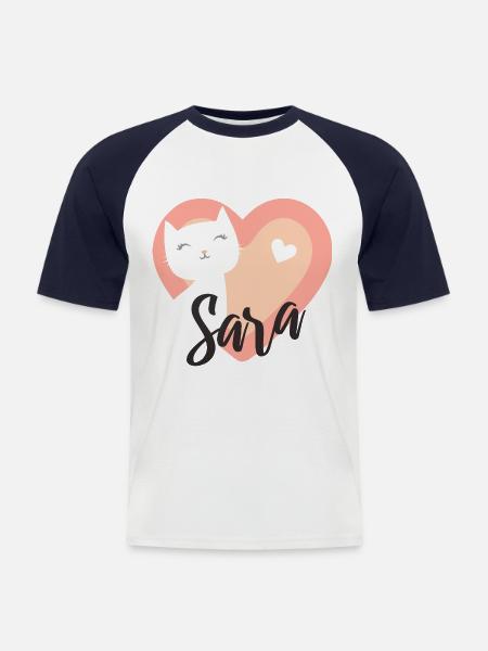 Sara Surname First Name Kitten - Men's Baseball T-Shirt - white/navy