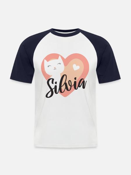 Silvia Surname First Name Kitten - Men's Baseball T-Shirt - white/navy