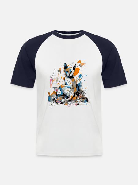 Miko the painter cat - Men's Baseball T-Shirt - white/navy