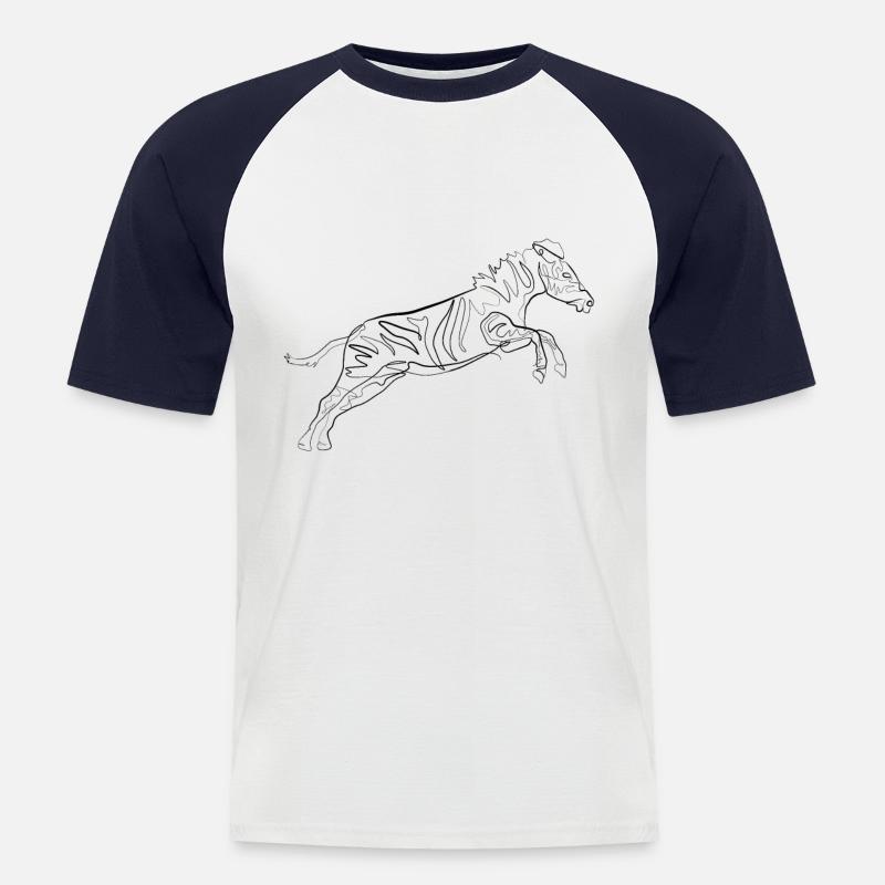 Zebra - one line drawing - Männer Baseball-T-Shirt - Weiß/Navy