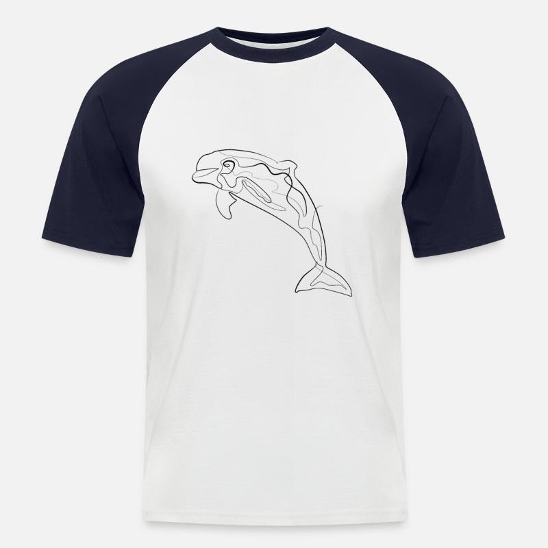 Delfin - one line drawing - Männer Baseball-T-Shirt - Weiß/Navy
