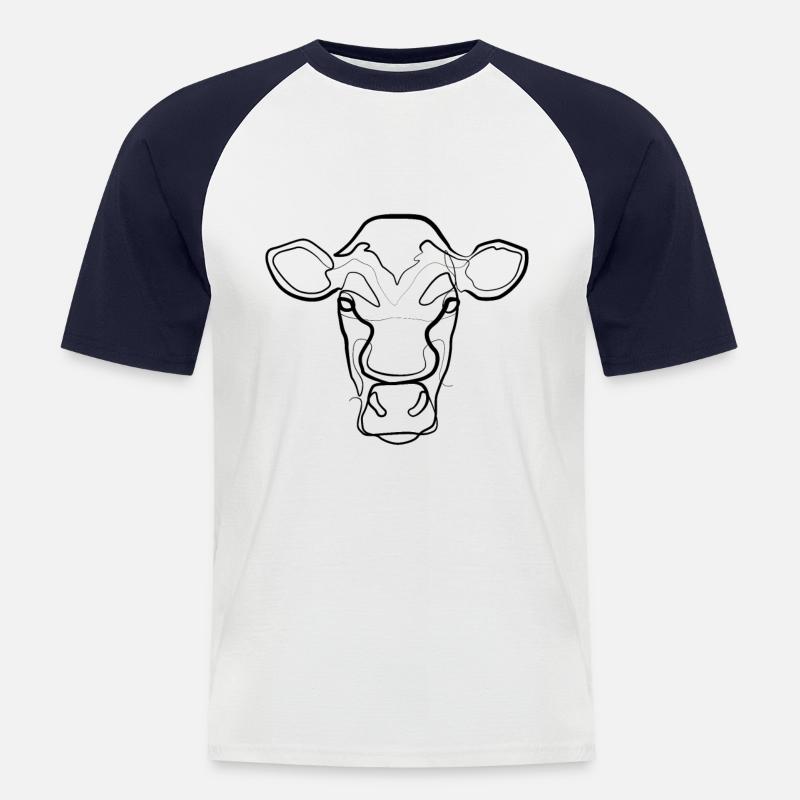 Kuh - one line drawing - Männer Baseball-T-Shirt - Weiß/Navy