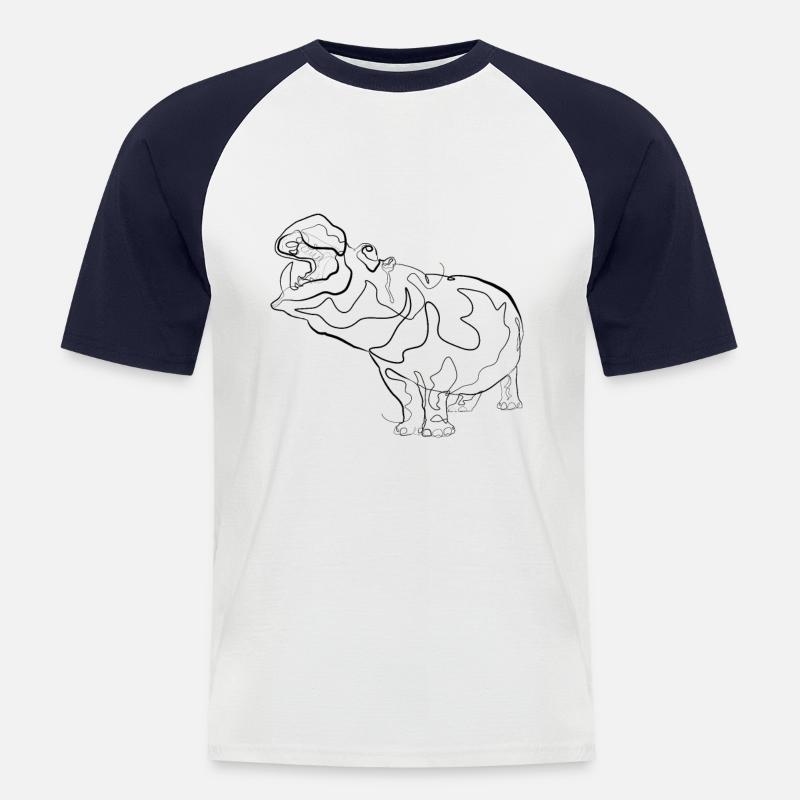 Flusspferd Nilpferd - one line drawing - Männer Baseball-T-Shirt - Weiß/Navy