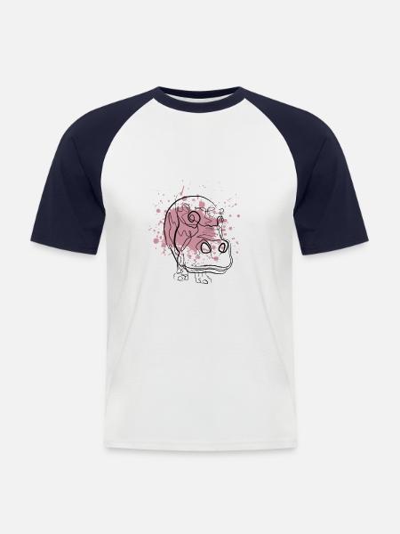 Nilpferd - Männer Baseball-T-Shirt - Weiß/Navy
