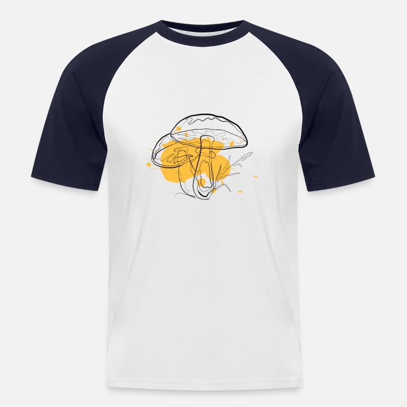 Pilz | one line drawing - Männer Baseball-T-Shirt - Weiß/Navy