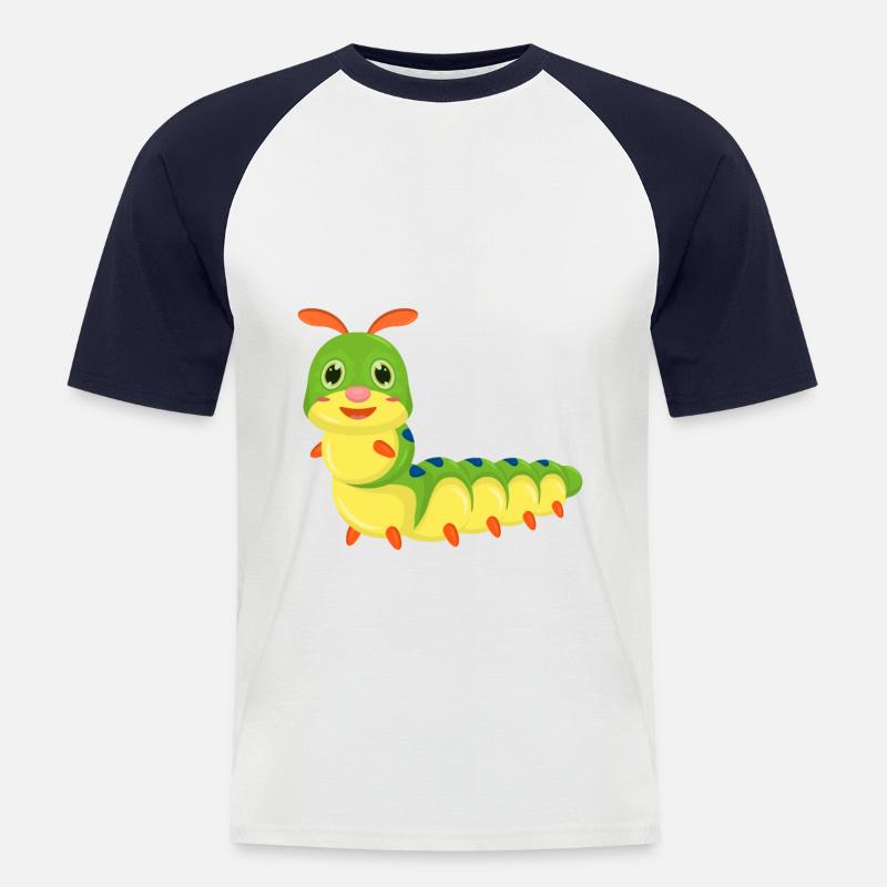 Raupe Comic - Männer Baseball-T-Shirt - Weiß/Navy