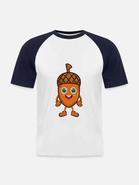 Eichel Eiche Baum Comic - Männer Baseball-T-Shirt - Weiß/Navy