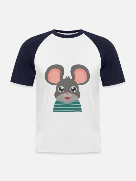 Mouse with big ears - Men's Baseball T-Shirt - white/navy