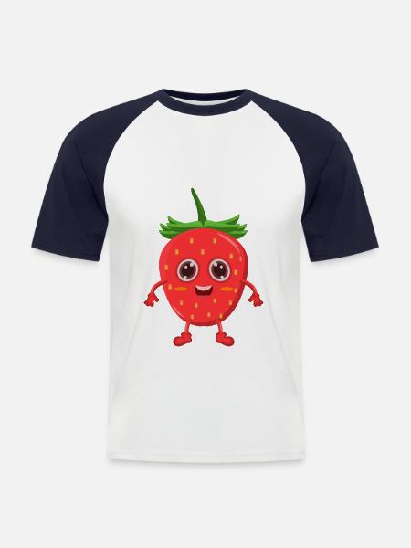 Erdbeere - Männer Baseball-T-Shirt - Weiß/Navy