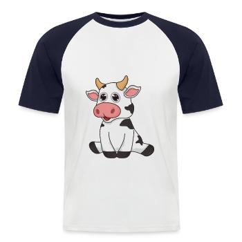 Éleveur de vache - T-shirt baseball manches courtes Homme - blanc/marine - Devant - Nik (191cm)