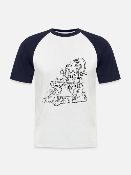Vache dans la baignoire - T-shirt baseball manches courtes Homme - blanc/marine