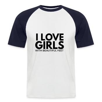 Love girls with beautiful feet - Männer Baseball-T-Shirt - Weiß/Navy - Vorne - Nik (191cm)