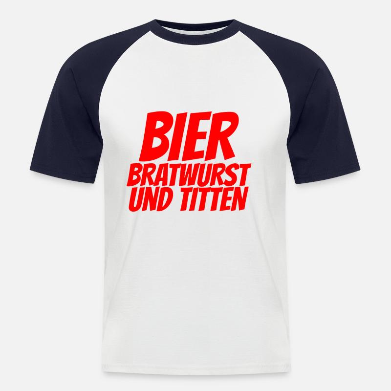 BIER BRATWURST UND TITTEN - Männer Baseball-T-Shirt - Weiß/Navy