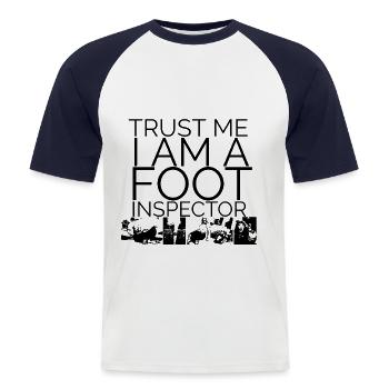 Trust me i am a foot Inspector - T-shirt baseball manches courtes Homme - blanc/marine - Devant - Nik (191cm)