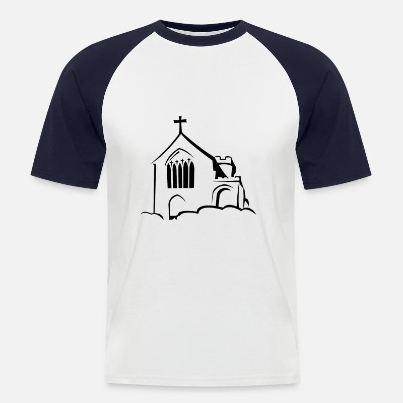 Kirche auf Wolken - Männer Baseball-T-Shirt - Weiß/Navy