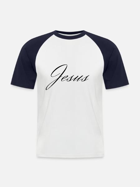 Jesus - Männer Baseball-T-Shirt - Weiß/Navy