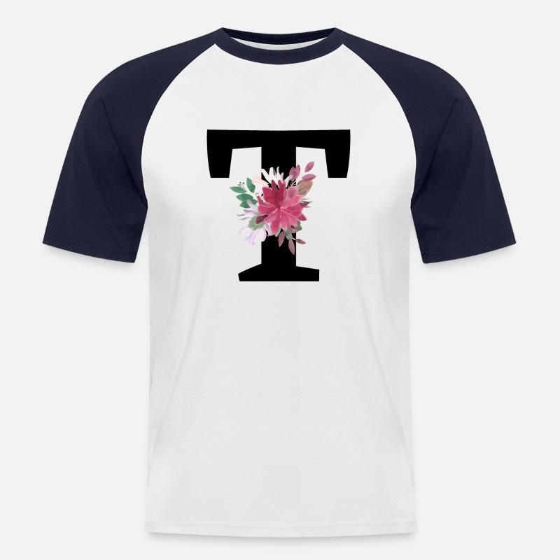 Buchstabe t blumig - Männer Baseball-T-Shirt - Weiß/Navy