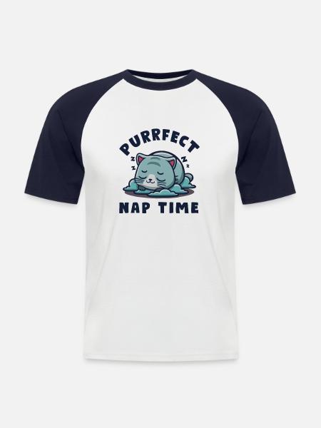 Kawaii Chibi Nap Katze - Männer Baseball-T-Shirt - Weiß/Navy