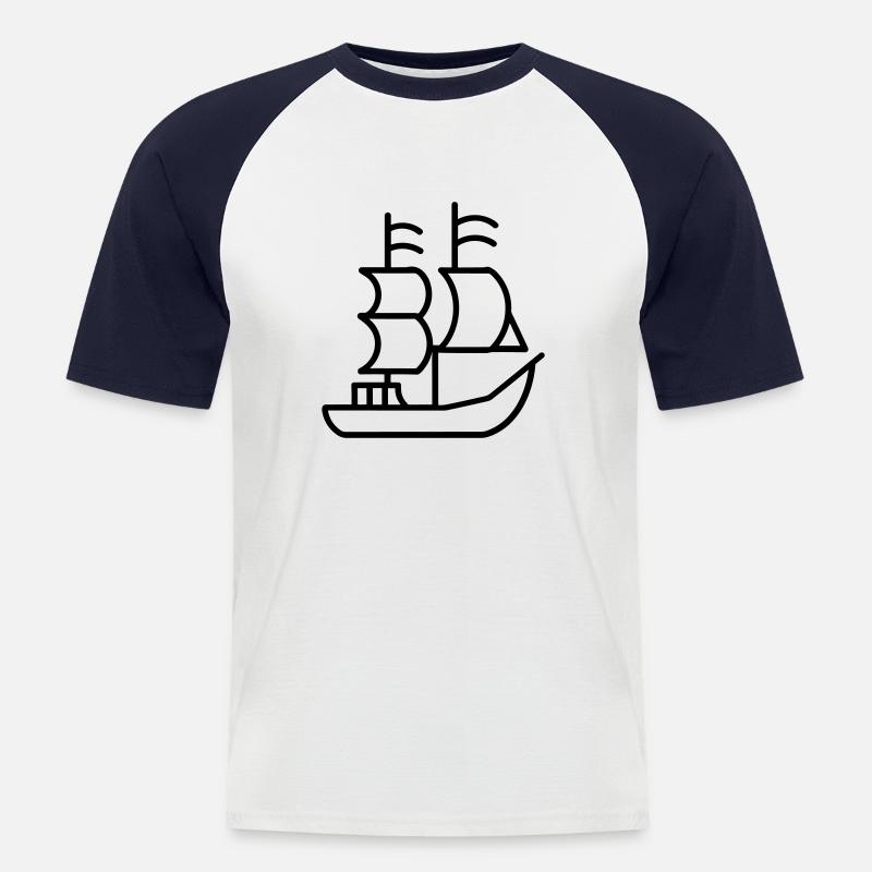 Piratenschiff - Männer Baseball-T-Shirt - Weiß/Navy