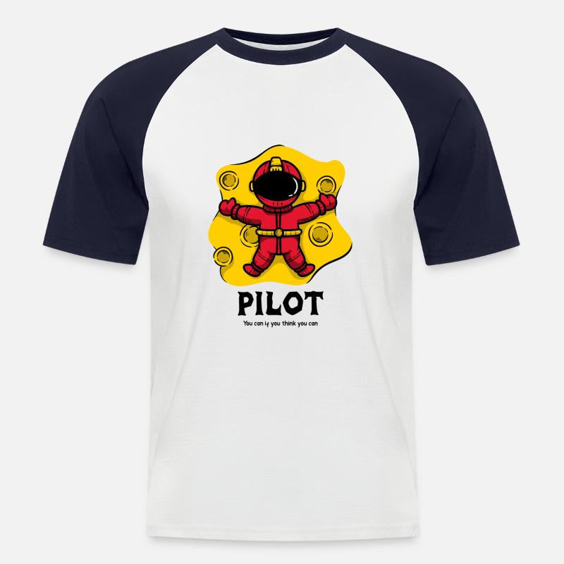 Pilot, Cartoon Spaceman - Männer Baseball-T-Shirt - Weiß/Navy