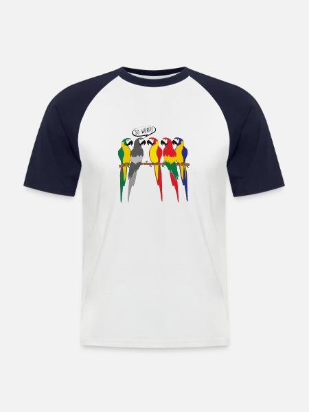 MONOCHROME BIRD PARROT - Men's Baseball T-Shirt - white/navy