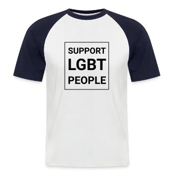 Support LGBT People B/W black - Männer Baseball-T-Shirt - Weiß/Navy - Vorne - Nik (191cm)