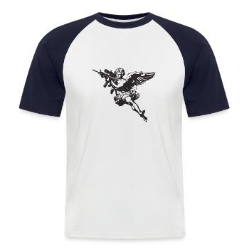 Angle du fusil - T-shirt baseball manches courtes Homme - blanc/marine - Devant - Nik (191cm)