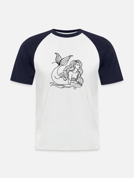 Tegning Havfrue Stregtegning - Kortærmet herre-baseballshirt - hvid/marineblå