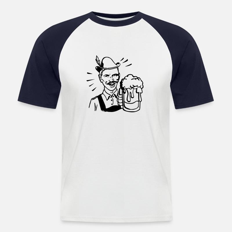 retro guy with beer - Männer Baseball-T-Shirt - Weiß/Navy