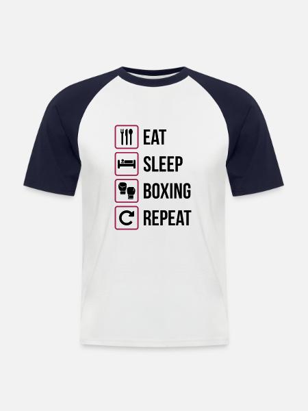 Eat Sleep Boxing Repeat - Männer Baseball-T-Shirt - Weiß/Navy