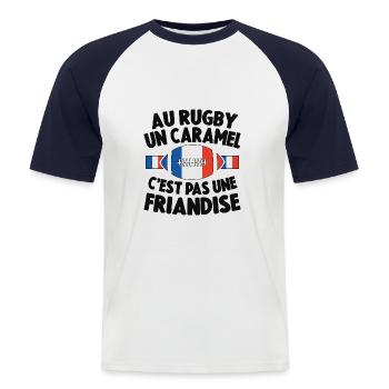 Au Rugby Un Caramel C'est Pas Une Friandise - T-shirt baseball manches courtes Homme - blanc/marine - Devant - Nik (191cm)