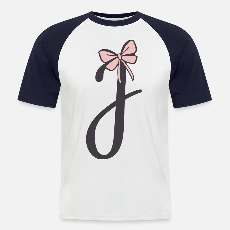 Anfangsbuchstabe J Schleifchen - Männer Baseball-T-Shirt - Weiß/Navy