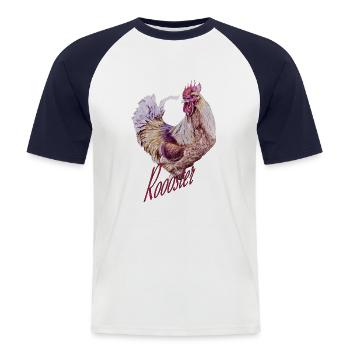 Roooster red - Männer Baseball-T-Shirt - Weiß/Navy - Vorne - Nik (191cm)