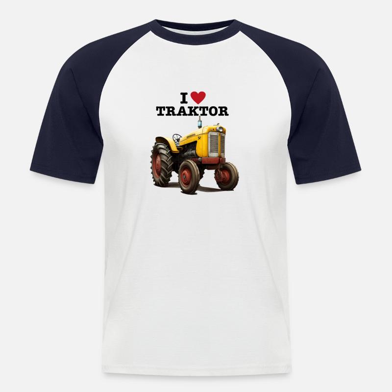 I LOVE TRAKTOR - Männer Baseball-T-Shirt - Weiß/Navy