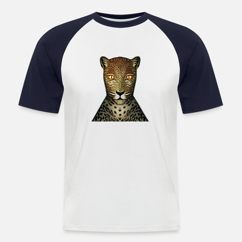 Leopard - Männer Baseball-T-Shirt - Weiß/Navy