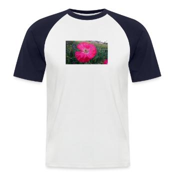 Rote Blume - Männer Baseball-T-Shirt - Weiß/Navy - Vorne - Nik (191cm)