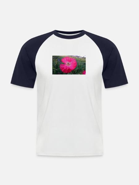 Rote Blume - Männer Baseball-T-Shirt - Weiß/Navy