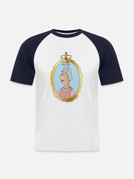 Queen Elizabeth II - Männer Baseball-T-Shirt - Weiß/Navy