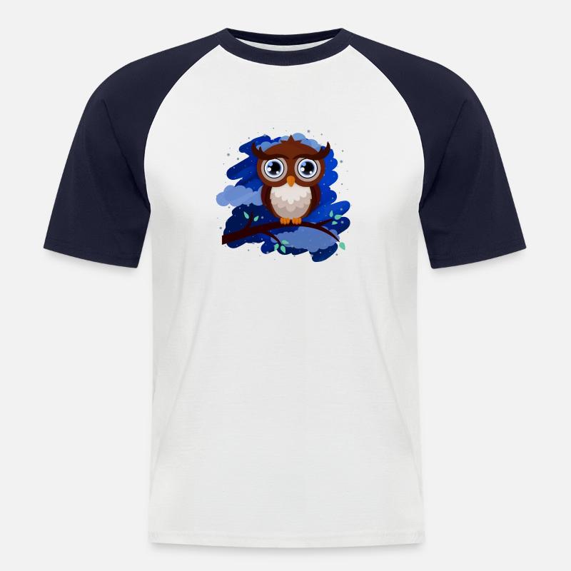 Eule (Nachthimmel) - Männer Baseball-T-Shirt - Weiß/Navy